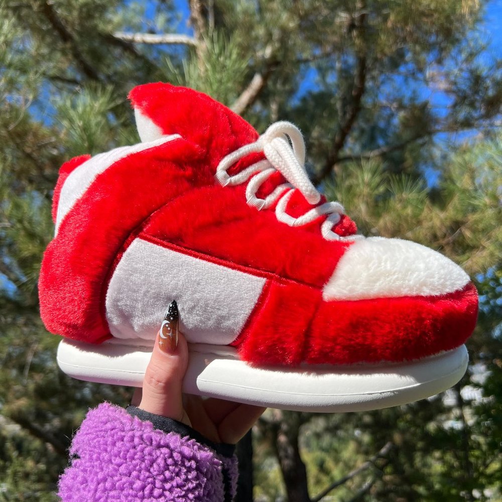 Adult Unisex Plush Fuzzy Furry Lace Up Sneaker Slippers Holiday Gift
